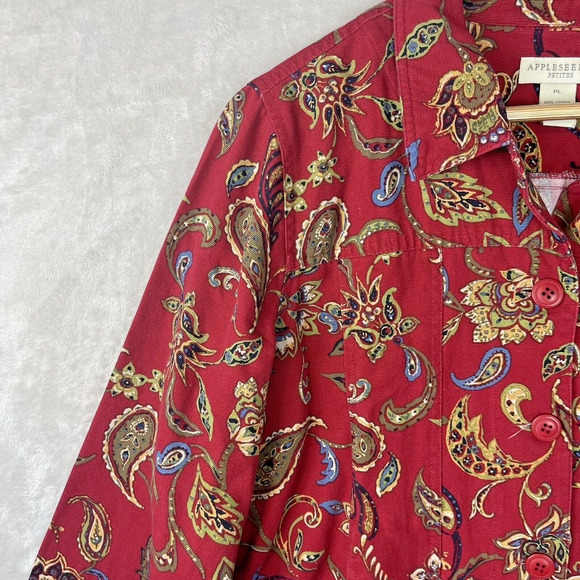 Vtg Appleseeds Women's P/L Burgundy Paisley Corduroy Shacket Boho Twee Phoebe - Picture 4 of 15